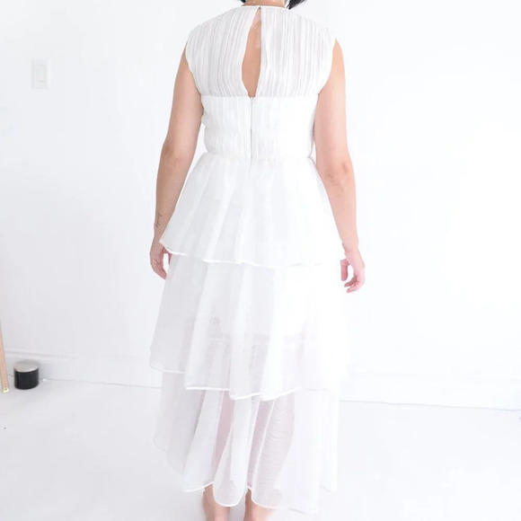 Jonathan Simkhai White Benton Tulle Plisse Midi Tulle Plisse Dress 4 - Picture 3 of 12